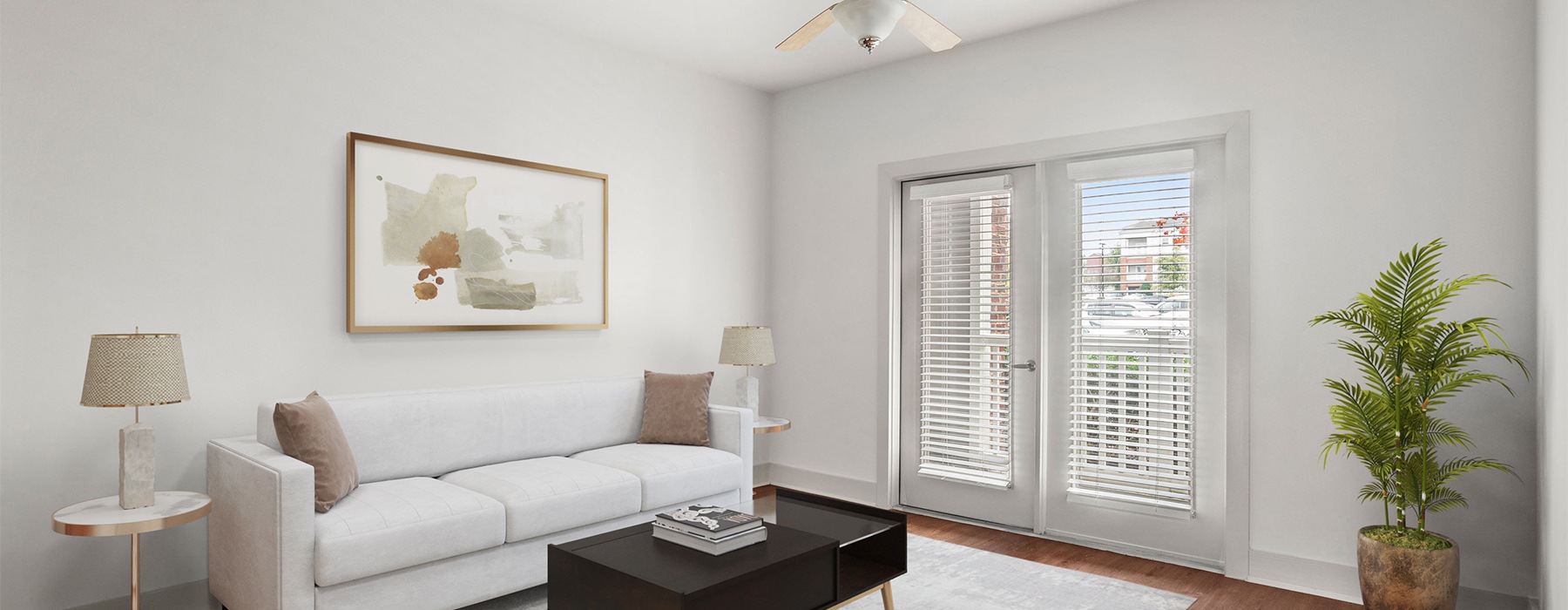 living room with large windows